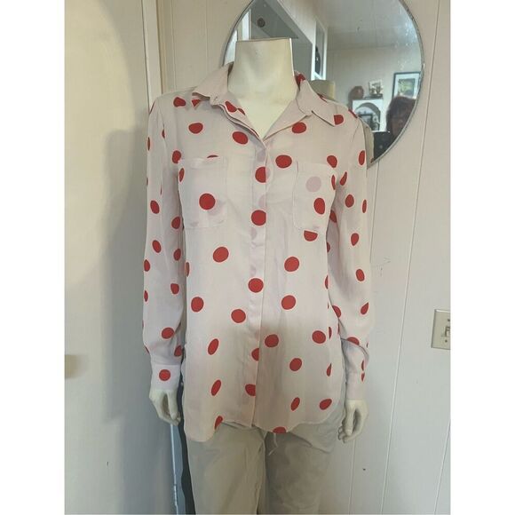 Loft Ann Taylor Red Polka Dot Long Sleeve Sheer Poly Blouse Size S - Picture 3 of 7